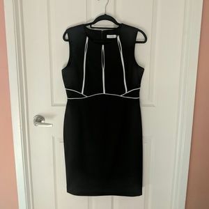 Calvin Klein Black Sheath Dress with White Piping